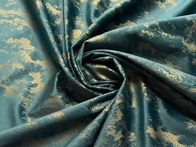 Avalon Vintage Velvet Fabric Material - TEAL & GOLD • £1.99