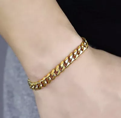 Source 18ct Gold Bonded 7mm Cuban Curb Chain Bracelet • £8.99