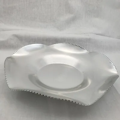 Decorative Aluminum Round Scalloped Candy Dish 8.5 X 1.5  Etched Oak Leaf&Acorn • $4.30