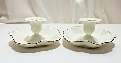 Mikasa Ivory Bone China Candle Stick Holders Pair 24 Karat Gold Trimmed Japan • $28