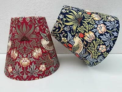 William Morris Candle Clip Lampshade Strawberry Thief Blue Or Red Fabric • £21