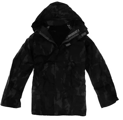 100% WATERPROOF WINDPROOF JACKET Mens S-XXL Zip Up Hooded Kagool Black Camo Coat • £16.15