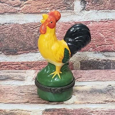 Vintage Rooster Chicken Hinged Trinket Pill Box Porcelain • $9.99