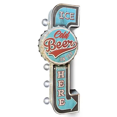 Ice Cold Beer On Tap Double Sided LED Sign Retro Vintage Style Man Cave Decor • $69.99