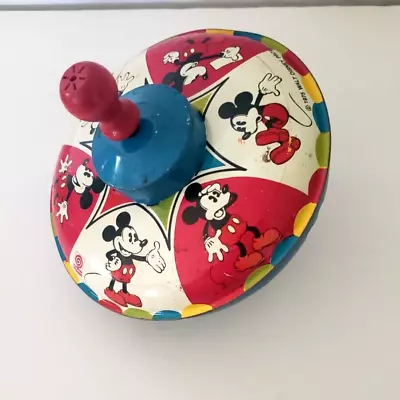 VTG Chein Mickey Mouse Walt Disney Toy Metal Spinning Top Wood Knob 1975 WORKS • $21.99