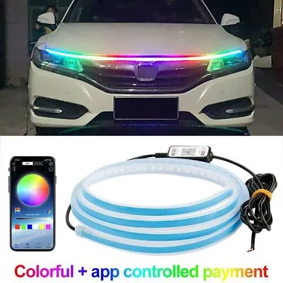 £12.98 • Buy 1.8M Car RGB LED Hood Lights DRL Engine Cover Decoration Hood Strip App Control