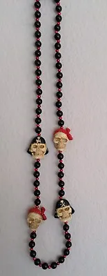 Vintage Mardi Gras Parade Party Beads Necklace Pirate Skeleton Skull Black Red • $16.20