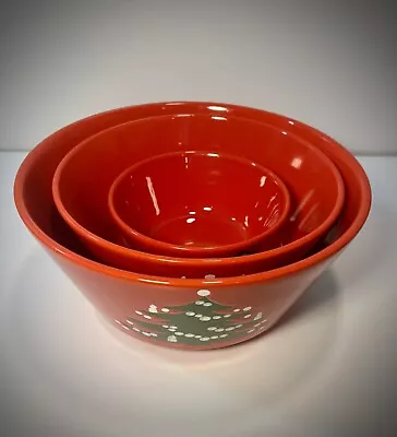 Set Of 3 Waechtersbach  Red Christmas Tree Mixing Bowls. 9” 7.5” & 5”Dia At Top • $100