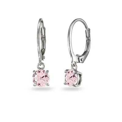 Sterling Silver Simulated Morganite 6mm Round Dangle Leverback Earrings • $19