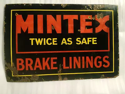 Vintage Porcelain Enamel Automobile Sign Mintex Brake Linings Twice As Safe 1950 • $862.69