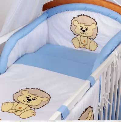 3pc Cot Bed Bedding Set 140 X 70 Embroidered Lion White/blue Baby Nursery • £24.99