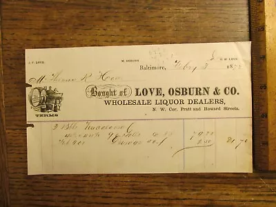 Antique Vintage Ephemera 1872 Billhead Baltimore MD Love Osburn Liquor Dealers • $17.50