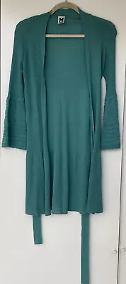 M MISSONI Sz 42 Teal Belted Knit Cardigan Bell Sleeve Clean Beautiful Fun • $24.64