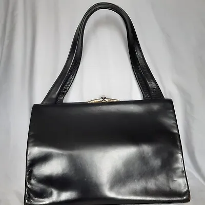Vintage Black Exclusive Leather Waldybag C1950 • £40