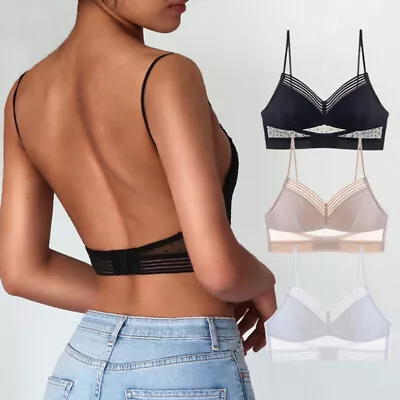 £5.15 • Buy Women Lace Bra Backless Soft Seamless Underwear Low Back Bras For Tops Summer