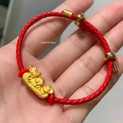 999 Pure 24K Yellow Gold 3D Monkey Mouse Dragon Hold Dragon-Boat Race Bracelet • $384.44