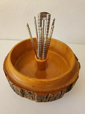 $25 • Buy Vintage Nut Bowl Nutcracker Set ~ 8 Pieces ~ Rustic Tree Bark 