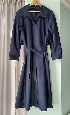 THOMAS MARSHALL Vintage Ladies Navy Blue Mac Trench Belted Maxi Coat Size M • £25