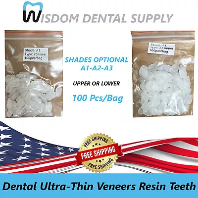 100 Pcs Dental Ultra-Thin Veneers Resin Teeth A1-A2-A3 Shade Upper/Lower • $9.89