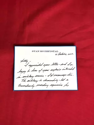 Obama General Stanley McChrystal Signed Personal Letter Note Card • $22