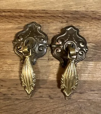 2 Vintage Antique Victorian Brass Dresser Drawer Knob Drop Pulls • $10.95