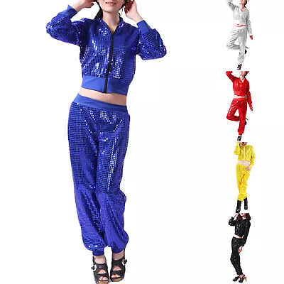 Women's Girl's Shiny Sequins Street Dance Outfits Hip Hop Clothes Jazz Dance • $30.95