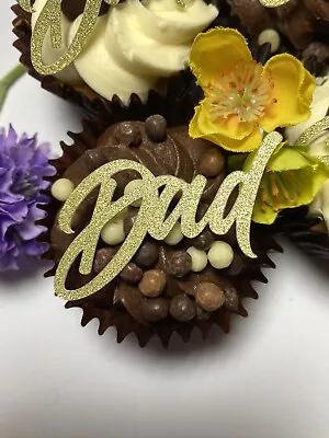 12 Gold Glitter Dad Cupcake Toppers Fathers Day Glitter Non Edible  Toppers • £3.39