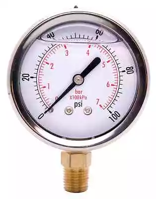 2-1/2  Oil Filled Pressure Gauge SS Face 1/4  NPT Lower Mount 0-100PSI • $11.56