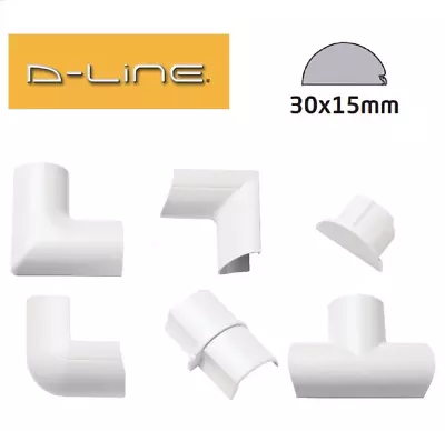 D-Line 30mm X 15mm White Mini Trunking Joints Connectors PVC Cable Management • £3.29