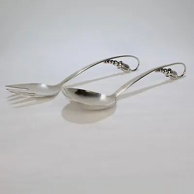 Pair Of Danish Modern Blossom Sterling Silver Salad Servers By O V Mogensen • $795