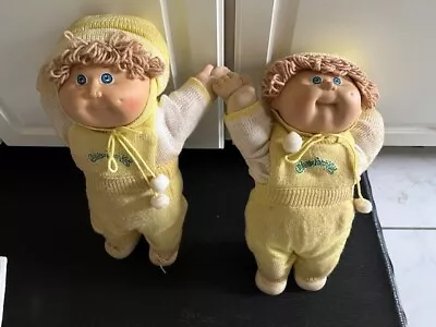 Cabbage Patch Kids Twins 1986 Wheat Hair Blue Eyes Yellow Sweater Outfit Vtg • $30