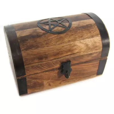 Pentacle Wooden Chest 4x6  Domed Lid Antique Style Wooden Trinket Gift Box • $22.99