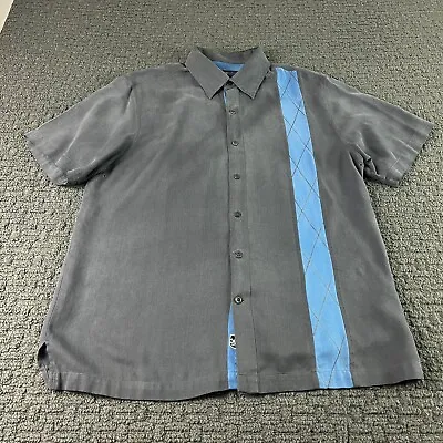 Nat Nast Silk Shirt Mens Medium Gray Blue Button Up Bowling Short Sleeve Camp • $21.71