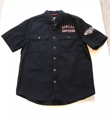 Harley Davidson Shirt Mens M Black Button Up Mechanic Embroidered W/ Back Panels • $21.99