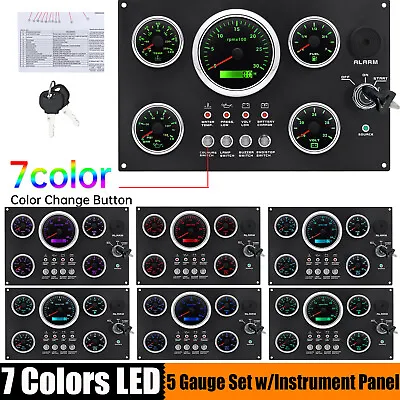5 Gauge Set With Instrument Panel 0-3000RPM 7 Colors LED For Marine Boat Yacht  • $171.99