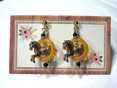 Vintage 14k Gold Filled Carousel Horse Earrings 1 5/8  Long Nice Condition - B/o • $39.95