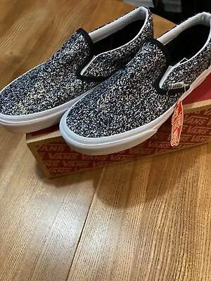 Classic Vans Sneakers Slip On  Black/white Sparkly BNIB Size 5.5 Women’s -unisex • £30