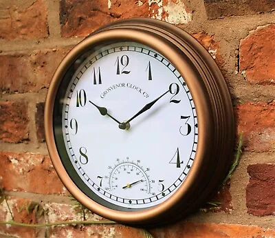 £13.95 • Buy Garden Station Wall Clock Indoor Outdoor Copper Effect Temperature 26cm