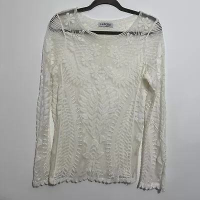 Layers Paris Ladies Top  Blouse Ivory Size M Medium Polyester  Long Sleeve   Lac • £16