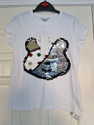 £1.20 • Buy Girls White Children In Need Pudsey T-shirt / Top. Reversible Sequins. 8-9 Years