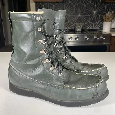 Vtg Cabelas Vibram Leather Green Kangaroo Featherlight Hunting Boots Sz 10.5 B • $118.95