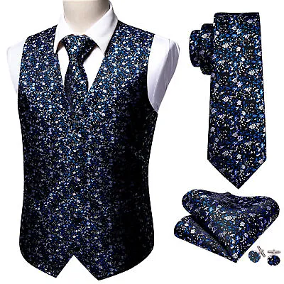 SET Vest Tie Hankie Fashion Men's Formal Dress Suit Slim Tuxedo Waistcoat Coat • $17.99