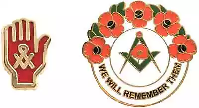 £7.99 • Buy Red Hand Of Ulster With Masonic Badge + Masonic We Will Remember Enamel Badge