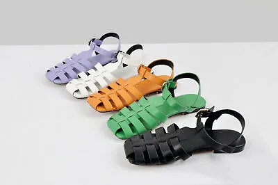 Multiple Colour Square Toe Gladiator Flat Sandals Comfortable Cut Out Cage Shoes • $49.99