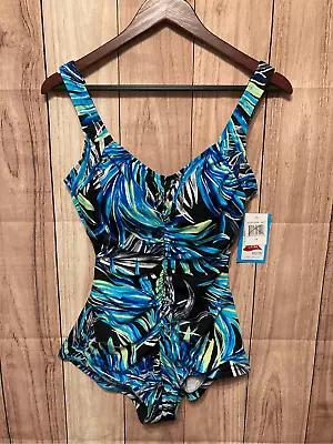 Azul By Maxine Of Hollywood Size 14 NWT Swimsuit Blue One Piece Slimming • $38.99