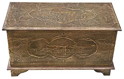 Antique Fine Quality Chinoiserie Chinese Brass Covered Camphor Wood Chest Coffer • £1695