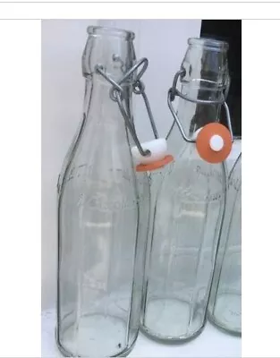 £4.65 • Buy 2x Transparent Glass Bottles Ribbed Vault  1 LT With Swing Cap Top 