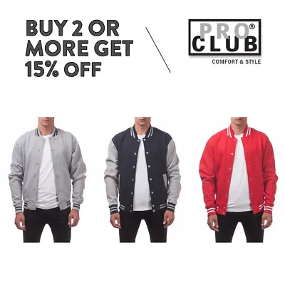 Proclub Pro Club Men's Varsity Jacket Snap-front Casual Baseball Letterman Harem • $44.50