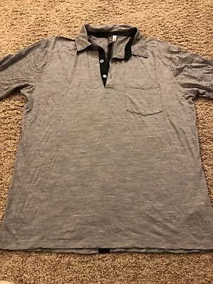 Ibex Mens L Grey Polo Single Stripe Back Shirt *Note: Buttons Need TLC* Made USA • $47