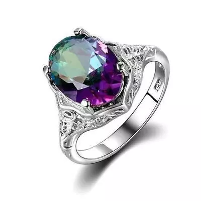 Topaz Mystic 925 Silver Ring Solid Jewelry Sterling Size Women Gift Rainbow Fire • $8.45